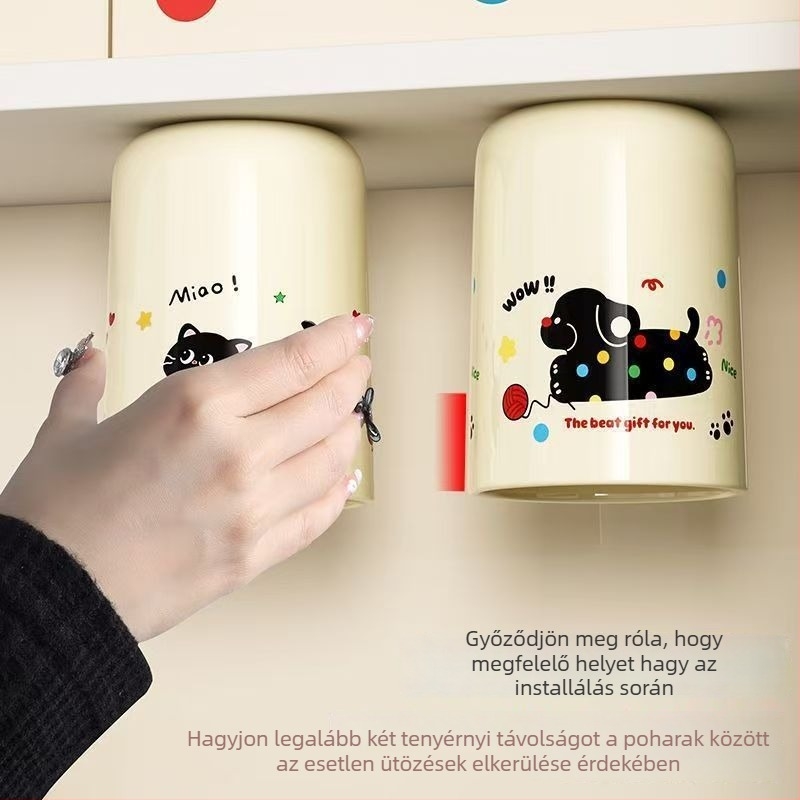 Tükör alatti mágneses szájöblítő és fogkefés pohár, akasztóval, nedvesség- és porálló, műanyag, Termékkód 1002664801