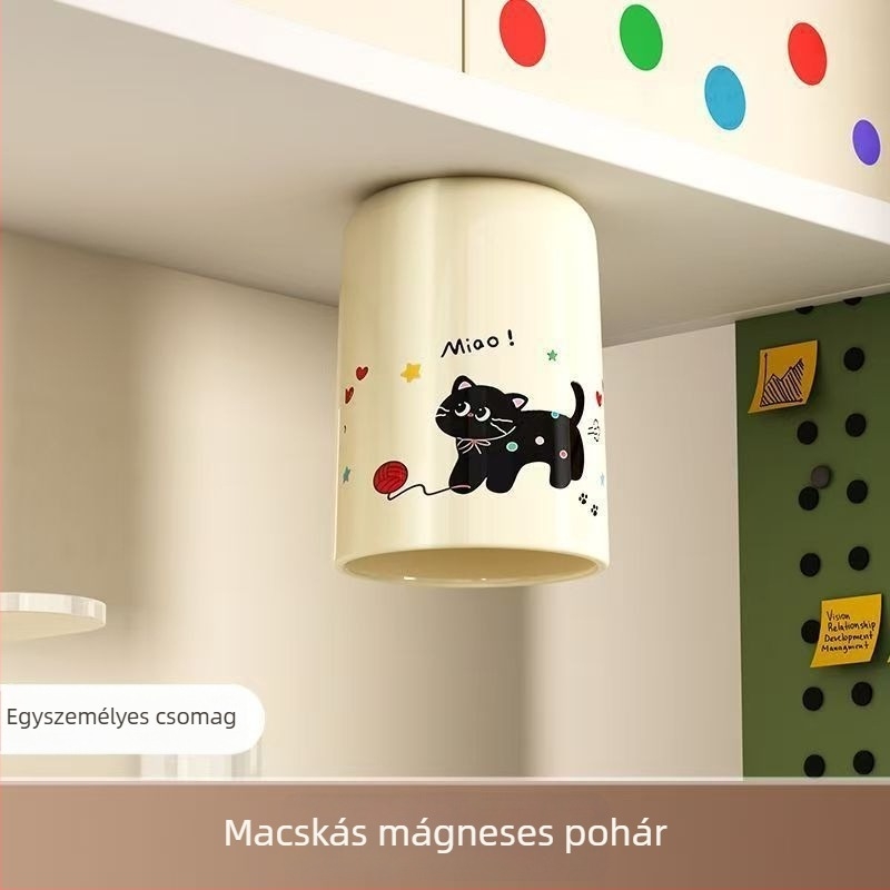 Tükör alatti mágneses szájöblítő és fogkefés pohár, akasztóval, nedvesség- és porálló, műanyag, Termékkód 1002664801