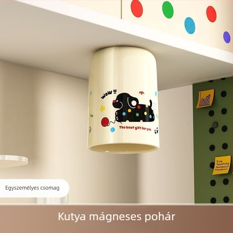 Tükör alatti mágneses szájöblítő és fogkefés pohár, akasztóval, nedvesség- és porálló, műanyag, Termékkód 1002664801