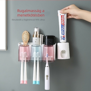 Fogkefetartó beépített rögzítéssel — PP+PS, fúrás nélküli telepítés, tárolás és fogkrém kinyomása, testreszabás elérhető