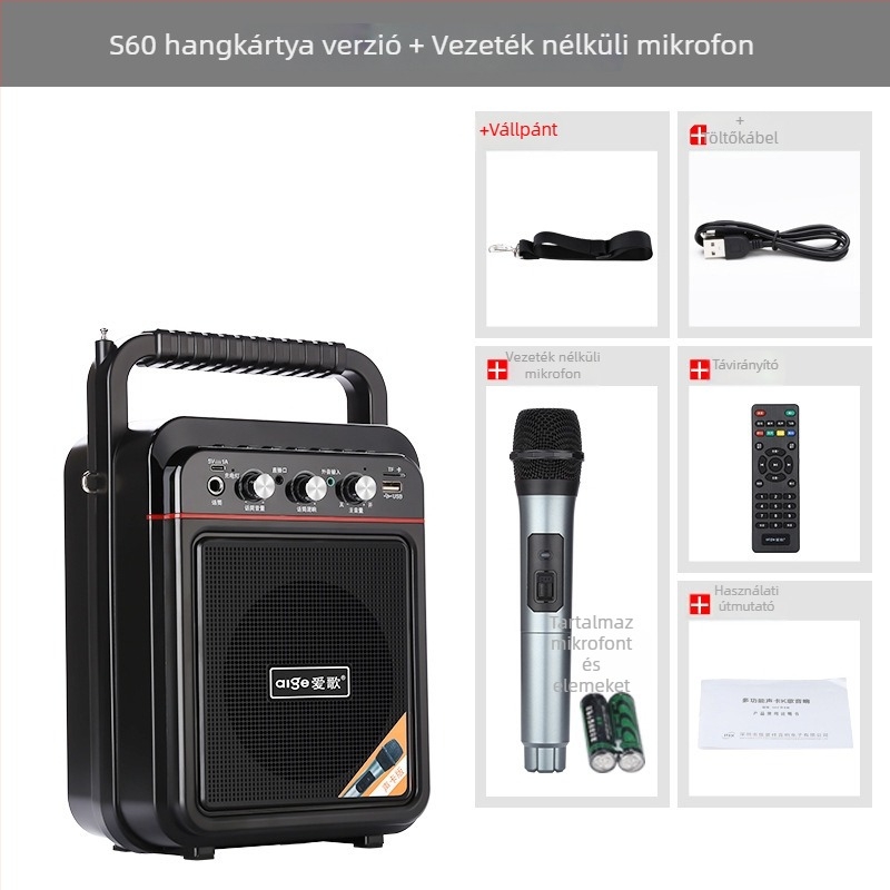 Love Song S60 kültéri karaoke hangszósó beépített hangkártyával - 10W, 2000–4000 mAh akkumulátor, 100 Hz–20 kHz frekvenciatartomány, SNR ≥75 dB