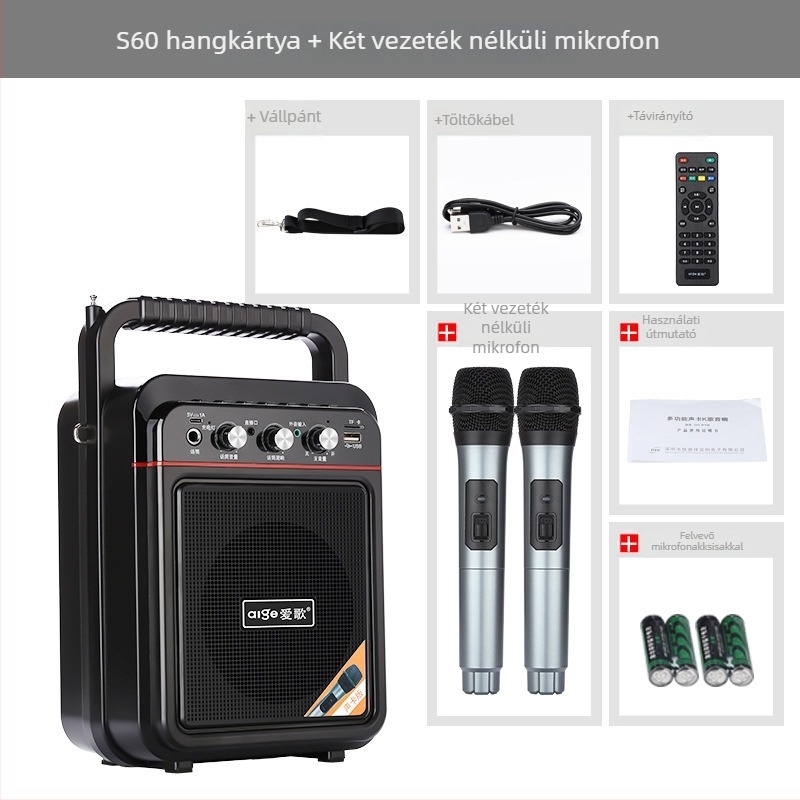 Love Song S60 kültéri karaoke hangszósó beépített hangkártyával - 10W, 2000–4000 mAh akkumulátor, 100 Hz–20 kHz frekvenciatartomány, SNR ≥75 dB