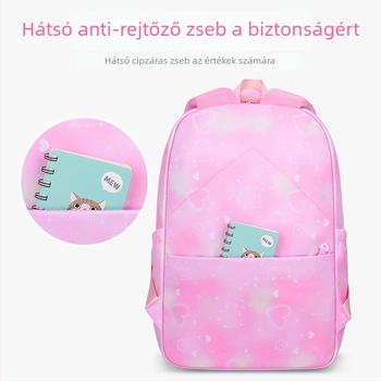 Általános iskolás lányok hátizsákja, könnyű, több rekesz, nagy kapacitás, ívelt vállpántok, Kuromi medállal