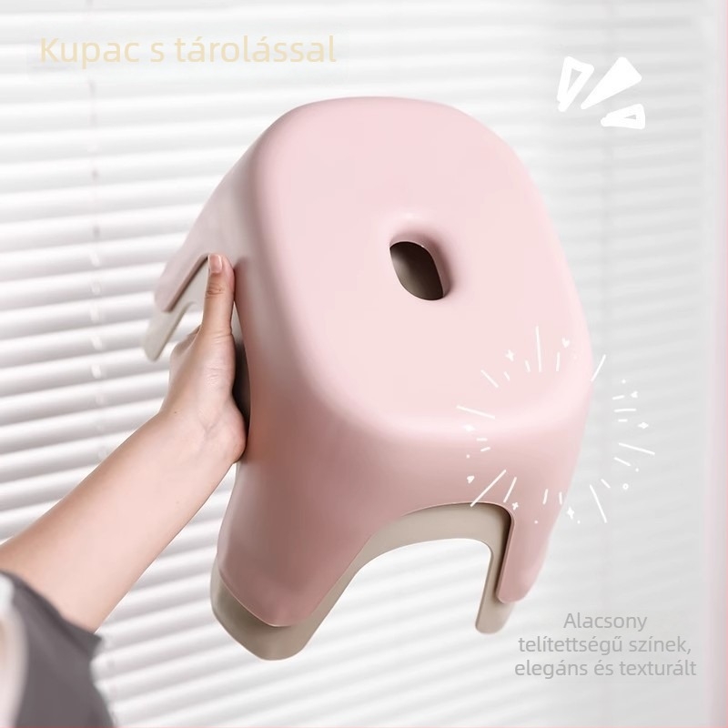 Műanyagból készült vastagított alacsony szék – otthoni használatra, alkalmas nappaliba taburetként és zuhanyszékként a fürdőszobában.