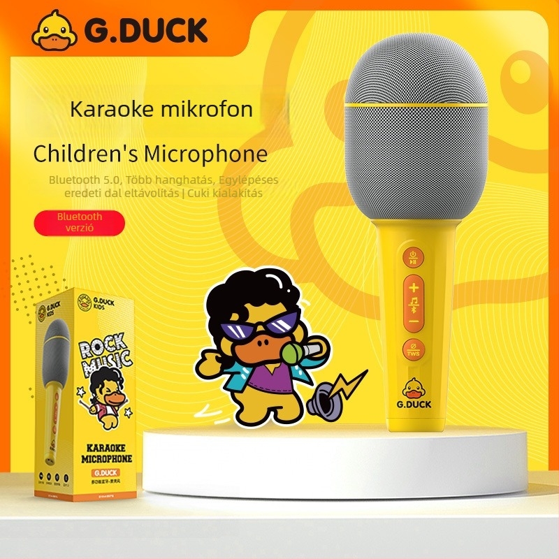 Vezeték nélküli mikrofon beépített hangfallal otthoni karaokehoz, Bluetooth 5.0; beépített akkumulátor 800–1000 mAh; üzemidő 6–8 óra; frekvencia-tartomány 20 Hz–20 kHz; SNR ≥85 dB