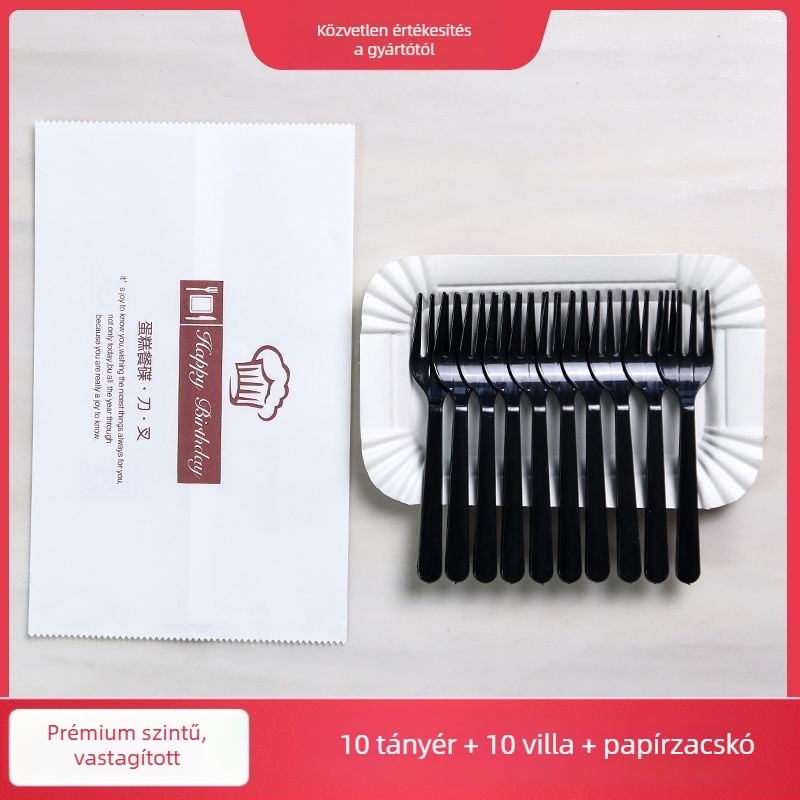 Születésnapi torta tányérkészlet: egyszer használatos tányérok és evőeszközök, négy az egyben (téglalap alakú, Unique márka, modern minimál stílus)