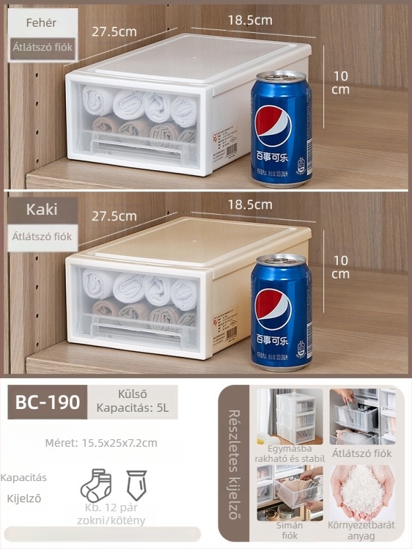 Alice fiókos tárolóedény, japán stílus, 50 L kapacitás, PP gyanta, modell BC-500