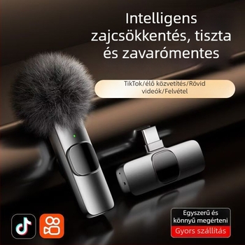 Lavalier mikrofon élő adás és videó felvételéhez – vezeték nélküli, beépített akkumulátor, zajcsökkentés (Akkumulátor kapacitása ≤50 mAh; SNR ≥70 dB; üzemidő 3–6 h; Névleges teljesítmény 50)