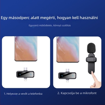 Vezeték nélküli lavalier mikrofon mobil élő közvetítéshez, omnidirekcionális, Bluetooth 5.3, 20 Hz–20 kHz, üzemidő 3–6 óra