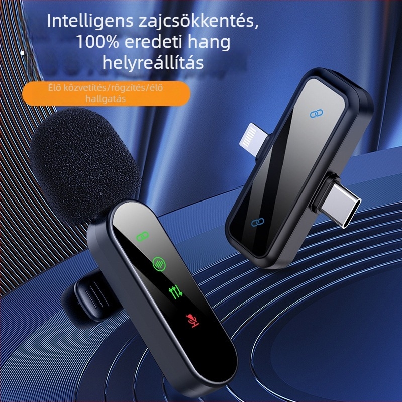 Vezeték nélküli lavalier mikrofon mobil élő közvetítéshez, omnidirekcionális, Bluetooth 5.3, 20 Hz–20 kHz, üzemidő 3–6 óra