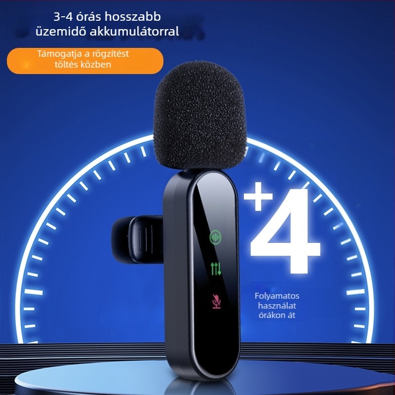 Vezeték nélküli lavalier mikrofon mobil élő közvetítéshez, omnidirekcionális, Bluetooth 5.3, 20 Hz–20 kHz, üzemidő 3–6 óra