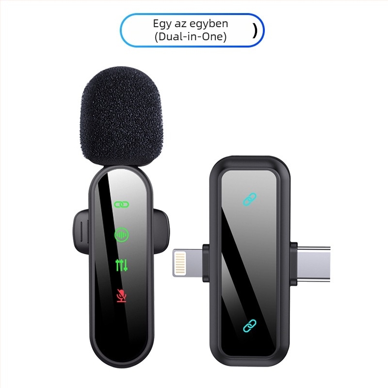 Vezeték nélküli lavalier mikrofon mobil élő közvetítéshez, omnidirekcionális, Bluetooth 5.3, 20 Hz–20 kHz, üzemidő 3–6 óra