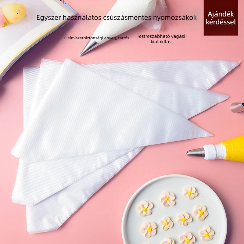 Egyszer használatos dekoráló tasak csokoládéhoz, krémhez és süteményekhez - élelmiszer-minőségű PE, 100 darabos csomagolás, sütéshez