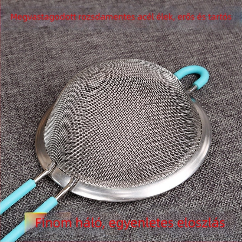 Rozsdamentes acélből készült kézi lisztszitó ultra fin hálóval – liszt, cukor és porok átszitálásához