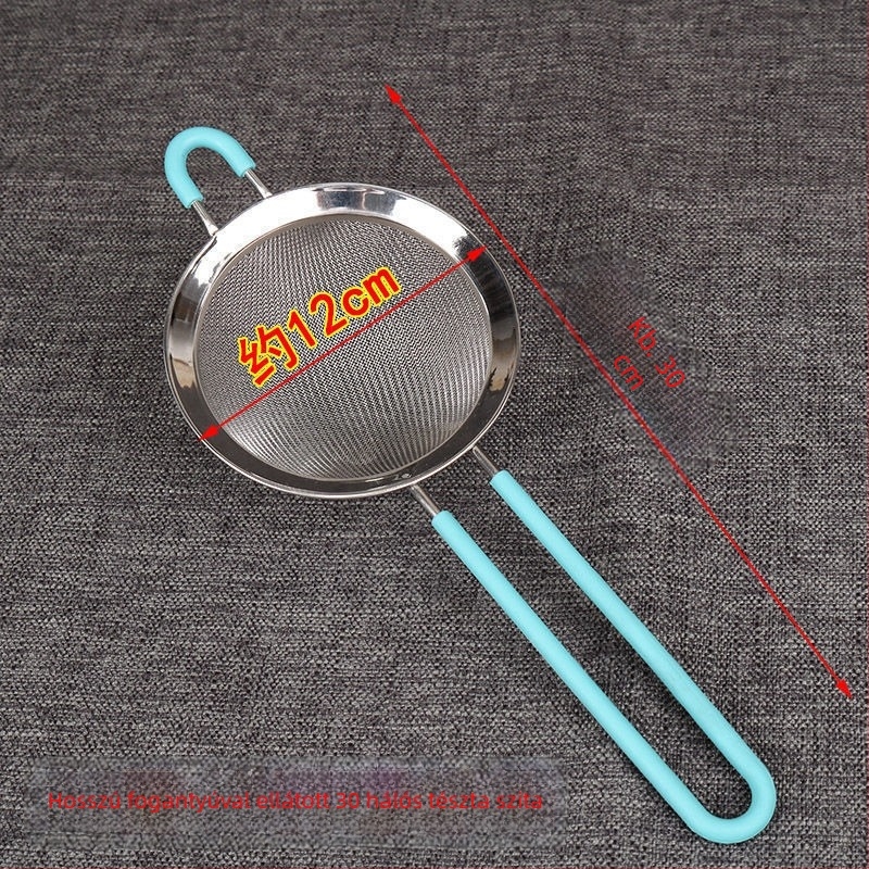 Rozsdamentes acélből készült kézi lisztszitó ultra fin hálóval – liszt, cukor és porok átszitálásához