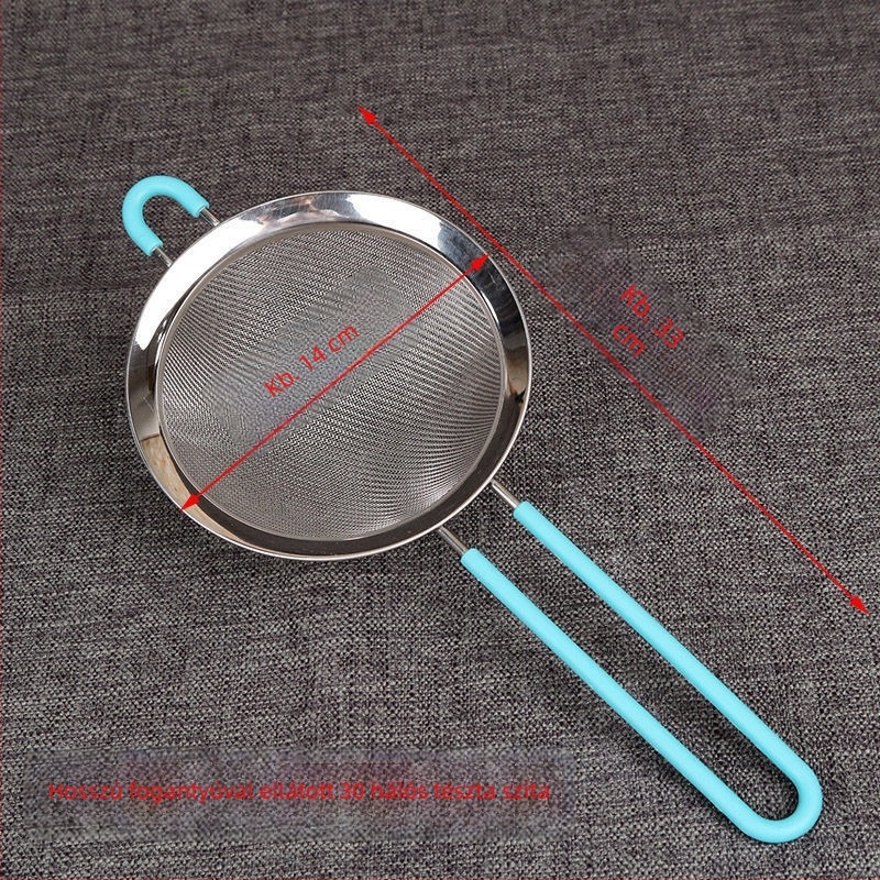 Rozsdamentes acélből készült kézi lisztszitó ultra fin hálóval – liszt, cukor és porok átszitálásához