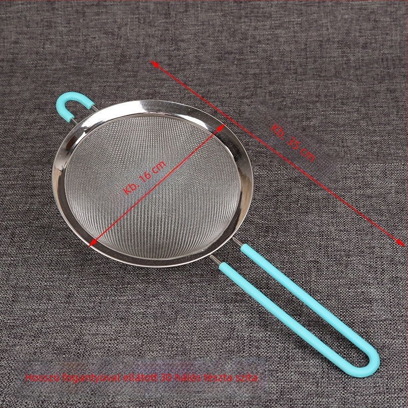 Rozsdamentes acélből készült kézi lisztszitó ultra fin hálóval – liszt, cukor és porok átszitálásához