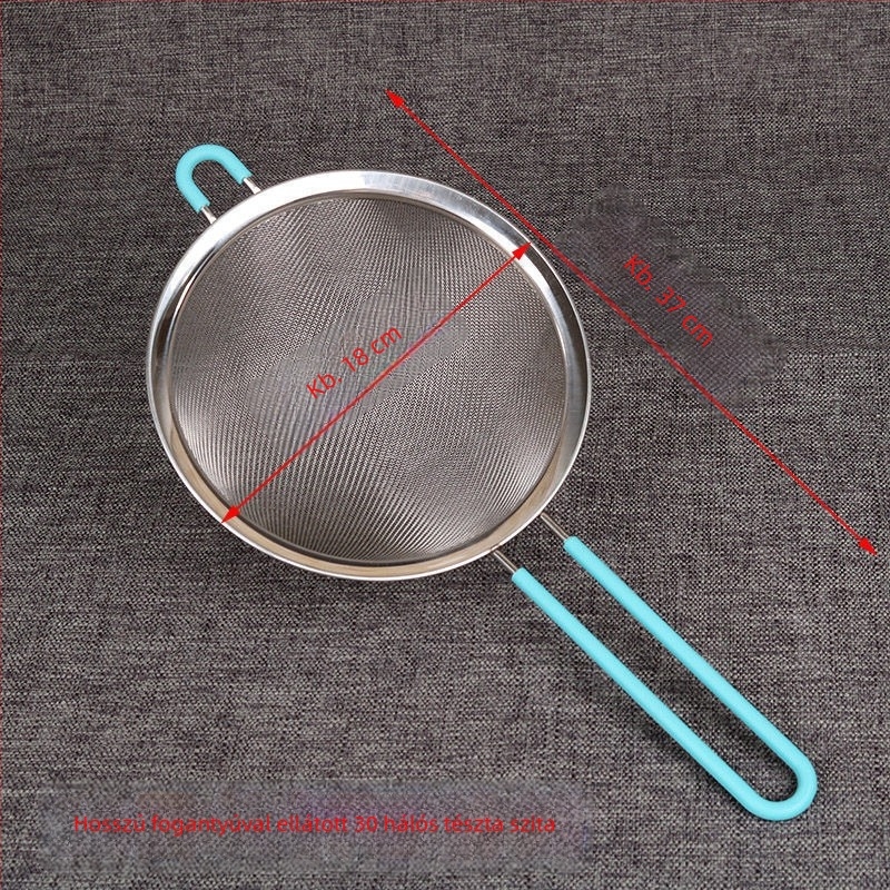 Rozsdamentes acélből készült kézi lisztszitó ultra fin hálóval – liszt, cukor és porok átszitálásához