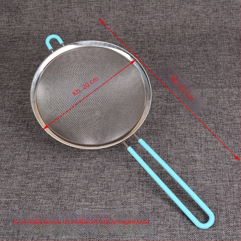 Rozsdamentes acélből készült kézi lisztszitó ultra fin hálóval – liszt, cukor és porok átszitálásához