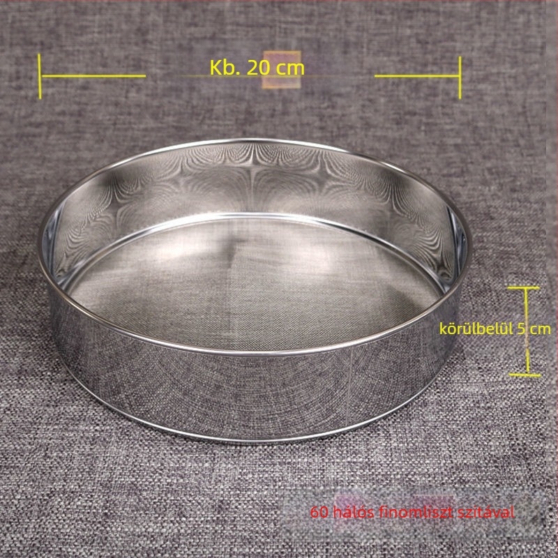 Rozsdamentes acélből készült kézi lisztszitó ultra fin hálóval – liszt, cukor és porok átszitálásához