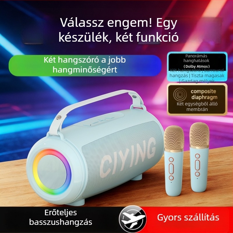 Vezeték nélküli karaoke mikrofon beépített mini hangszóróval — Bluetooth 5.0, 2 hangszóró, 10W, frekvenciasáv 100 Hz-20 kHz, jel-zaj arány ≥85 dB