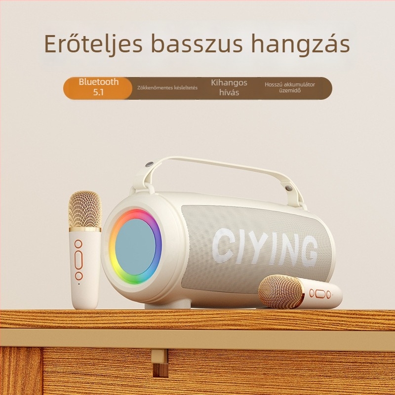 Vezeték nélküli karaoke mikrofon beépített mini hangszóróval — Bluetooth 5.0, 2 hangszóró, 10W, frekvenciasáv 100 Hz-20 kHz, jel-zaj arány ≥85 dB