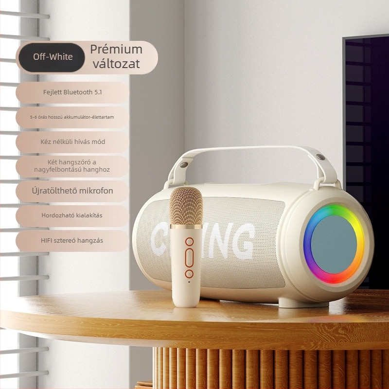 Vezeték nélküli karaoke mikrofon beépített mini hangszóróval — Bluetooth 5.0, 2 hangszóró, 10W, frekvenciasáv 100 Hz-20 kHz, jel-zaj arány ≥85 dB
