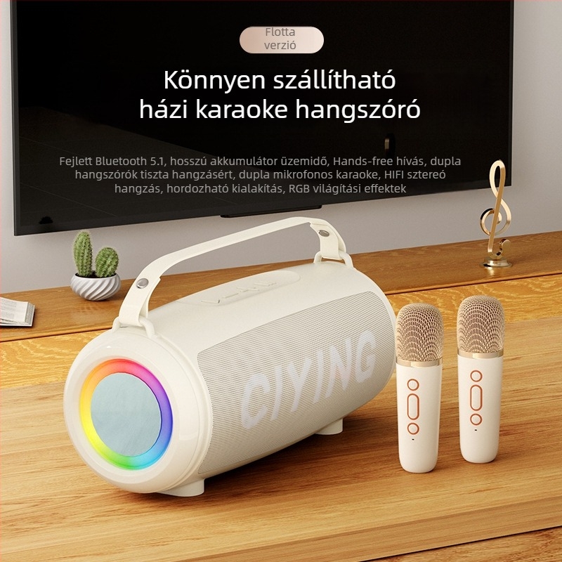 Vezeték nélküli karaoke mikrofon beépített mini hangszóróval — Bluetooth 5.0, 2 hangszóró, 10W, frekvenciasáv 100 Hz-20 kHz, jel-zaj arány ≥85 dB