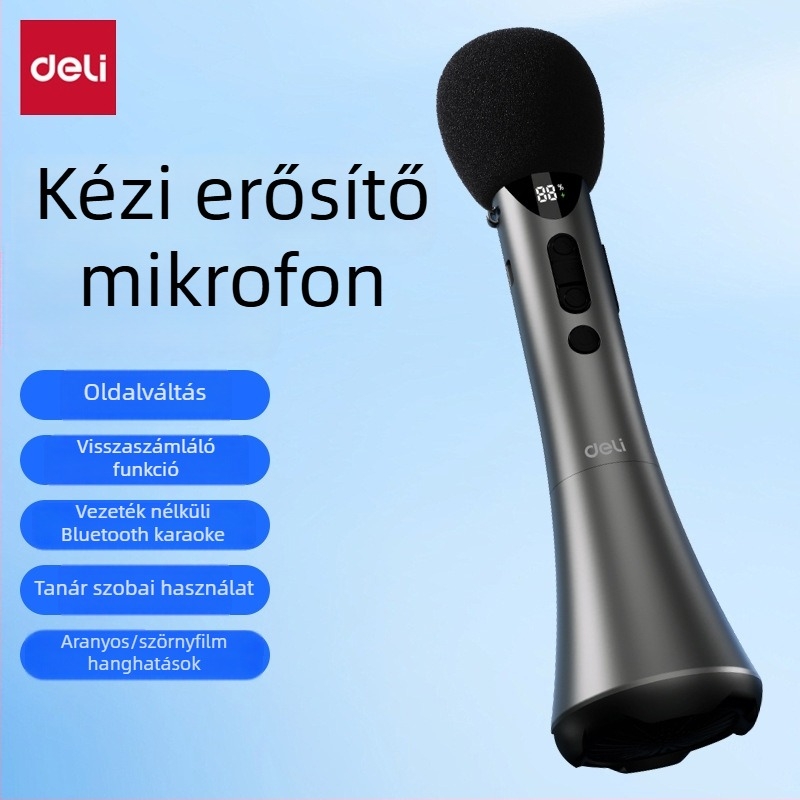 Kézben tartható karaoké erősítő beépített mikrofonnal — modell L-698, 15W kimenet, cserélhető elem, üzemidő több mint 12 óra, 5V tápegység