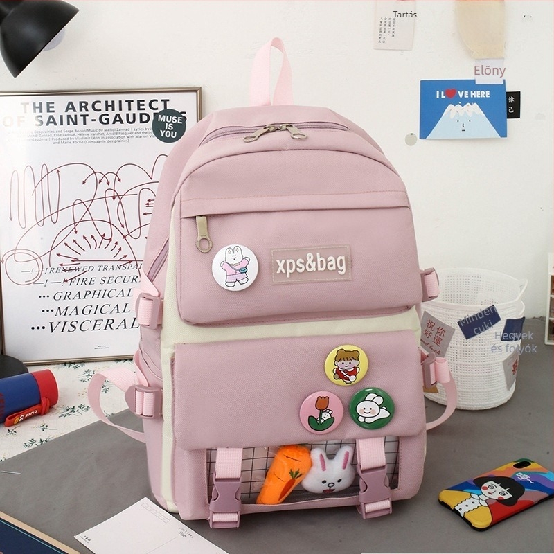 Nylonból készült iskolai hátizsák gyerekeknek, légáteresztő, kopásálló, bővíthető és terheléscsökkentő funkciókkal; görbült vállpántokkal és párnázott hátsó része
