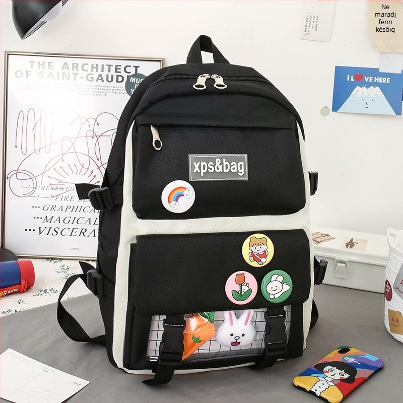 Nylonból készült iskolai hátizsák gyerekeknek, légáteresztő, kopásálló, bővíthető és terheléscsökkentő funkciókkal; görbült vállpántokkal és párnázott hátsó része