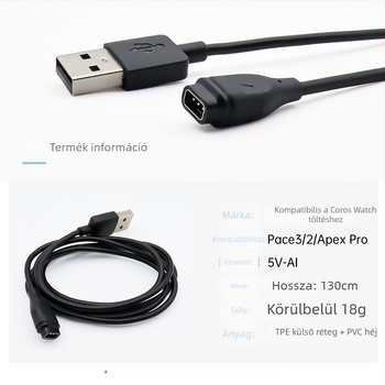 USB töltőkábel VERTIX2 csatlakozóval Garmin órákhoz (Pace3/2, COROS APEX Pro)