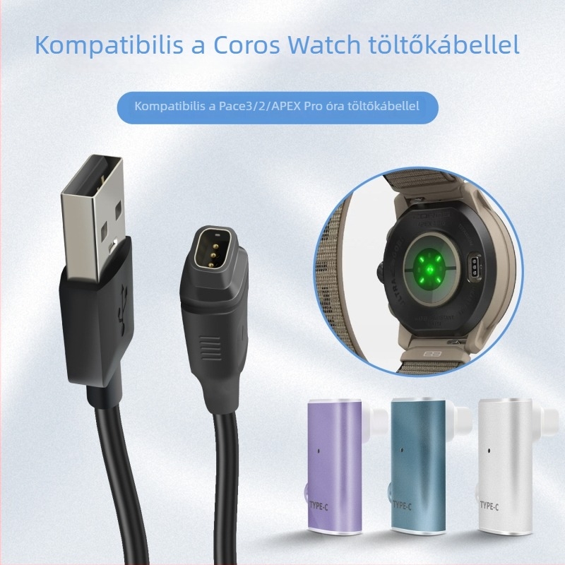 USB töltőkábel VERTIX2 csatlakozóval Garmin órákhoz (Pace3/2, COROS APEX Pro)