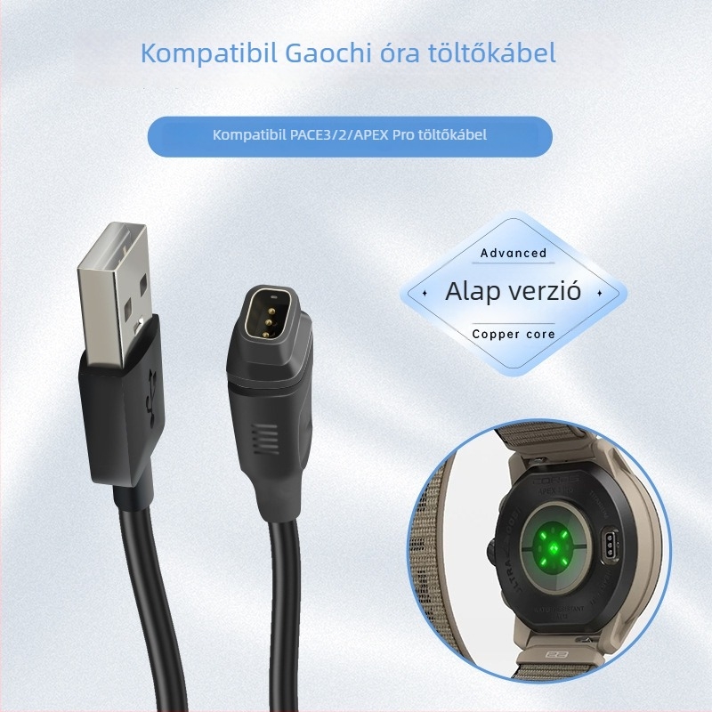 USB töltőkábel VERTIX2 csatlakozóval Garmin órákhoz (Pace3/2, COROS APEX Pro)