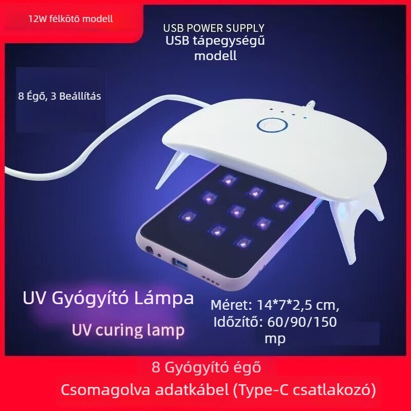 UV-gyógyító lámpa körmök és kijelzőfóliákhoz, összecsukható, gyors száradás, modell A-101
