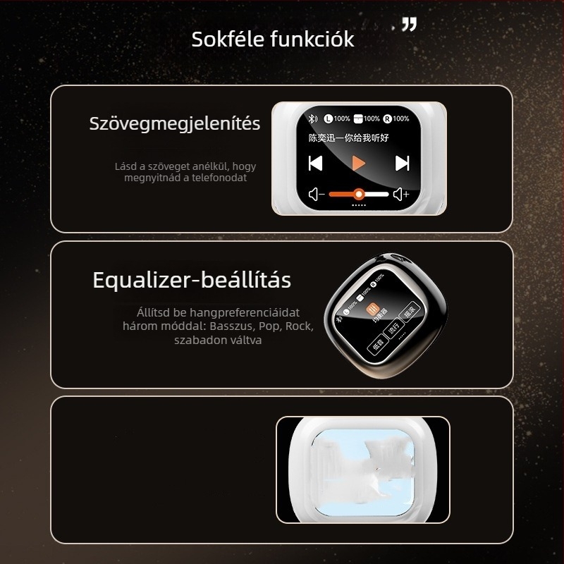 S09 MP3 Bluetooth fülhallgató kártya slottal, in-ear, digitális kijelző, 15 m hatótáv, BT 5.4, 4-8 óra üzemidő, IPX4 vízálló