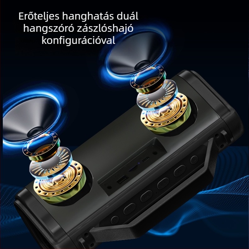 Nagy teljesítményű vezeték nélküli Bluetooth karaoke hangszóró beépített mikrofonnal és mélynyomóval, 18W, Bluetooth 5.0, 2 hangfala, 100Hz-20kHz, beépített akkumulátor 1200-2000mAh, akár 10 m hatótáv