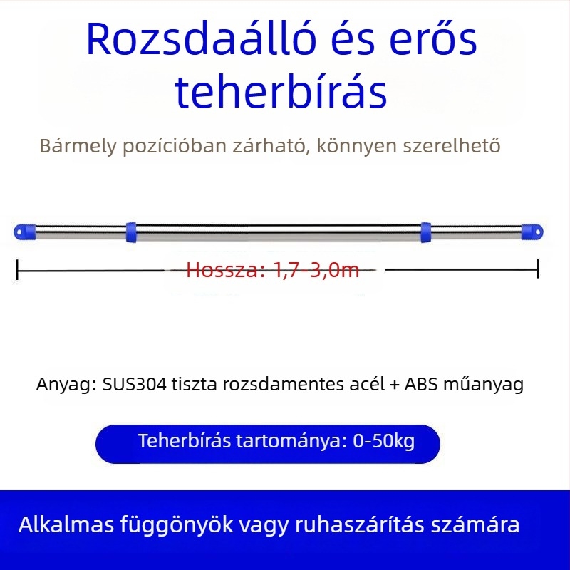 Rozsdamentes acél vastagított teleszkópos ruhaszárító rúd erkélyre, felső szerelés, fúrás nélkül