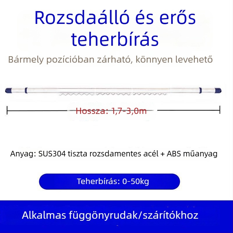 Rozsdamentes acél vastagított teleszkópos ruhaszárító rúd erkélyre, felső szerelés, fúrás nélkül
