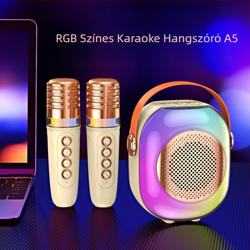 Bluetooth hangszóró RGB világítással és karaoke mikrofon készlet - 5W, Bluetooth 5.3, 60Hz-15kHz, 10m hatótáv, beépített 1000-1200mAh akkumulátor