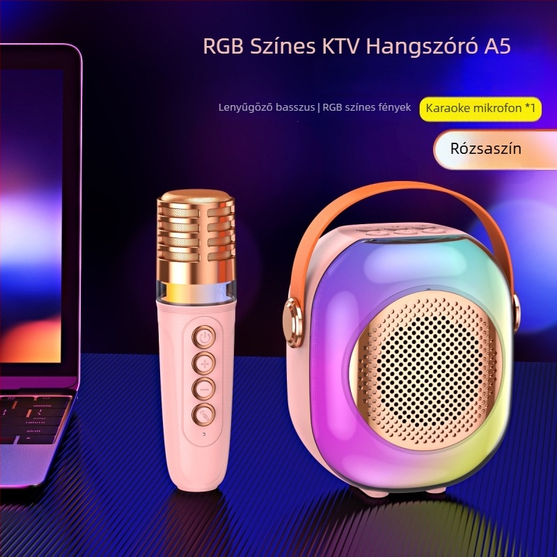 Bluetooth hangszóró RGB világítással és karaoke mikrofon készlet - 5W, Bluetooth 5.3, 60Hz-15kHz, 10m hatótáv, beépített 1000-1200mAh akkumulátor