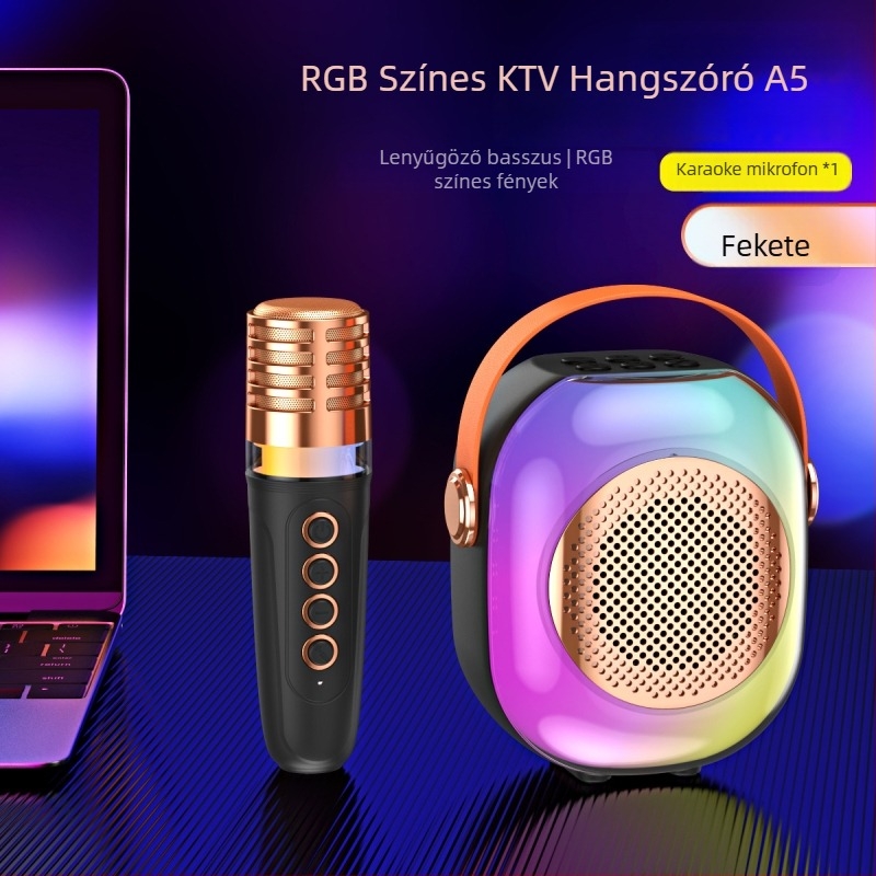 Bluetooth hangszóró RGB világítással és karaoke mikrofon készlet - 5W, Bluetooth 5.3, 60Hz-15kHz, 10m hatótáv, beépített 1000-1200mAh akkumulátor