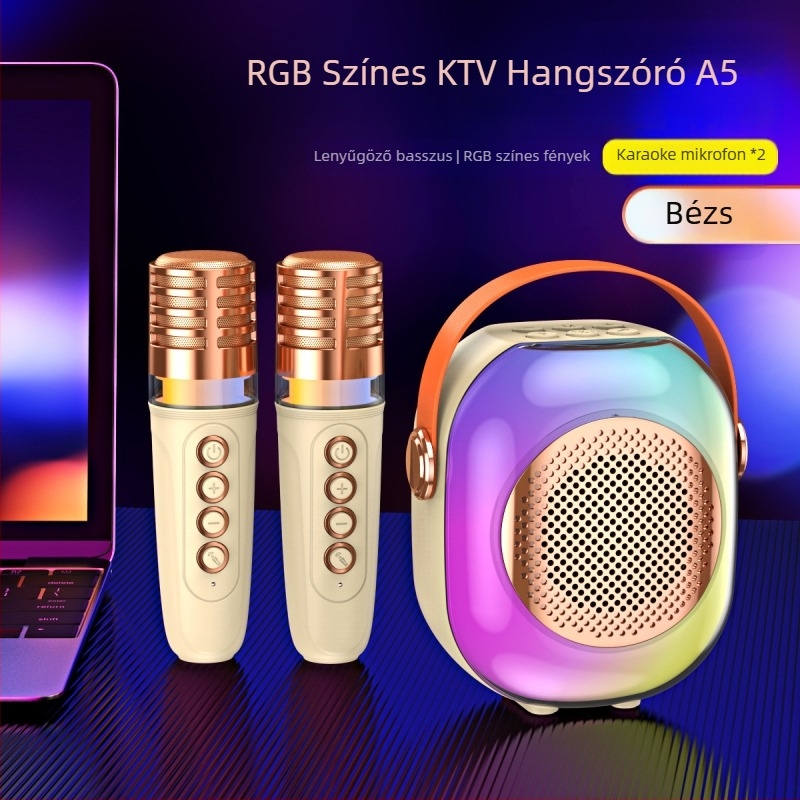 Bluetooth hangszóró RGB világítással és karaoke mikrofon készlet - 5W, Bluetooth 5.3, 60Hz-15kHz, 10m hatótáv, beépített 1000-1200mAh akkumulátor