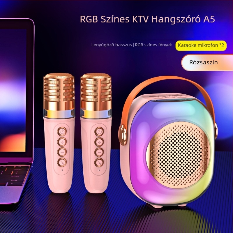 Bluetooth hangszóró RGB világítással és karaoke mikrofon készlet - 5W, Bluetooth 5.3, 60Hz-15kHz, 10m hatótáv, beépített 1000-1200mAh akkumulátor