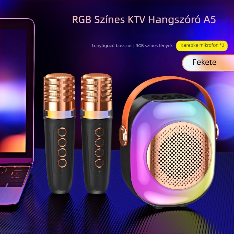 Bluetooth hangszóró RGB világítással és karaoke mikrofon készlet - 5W, Bluetooth 5.3, 60Hz-15kHz, 10m hatótáv, beépített 1000-1200mAh akkumulátor