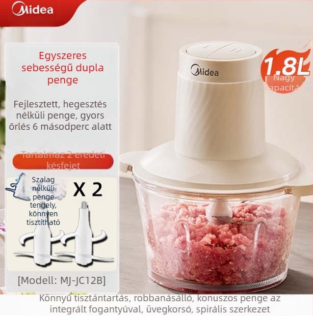 Húsdaráló / ételmixelő Midea — kapacitás 1–3 L, gyermekétel funkció, ≤36V, <10 000 rpm, üvegpohár