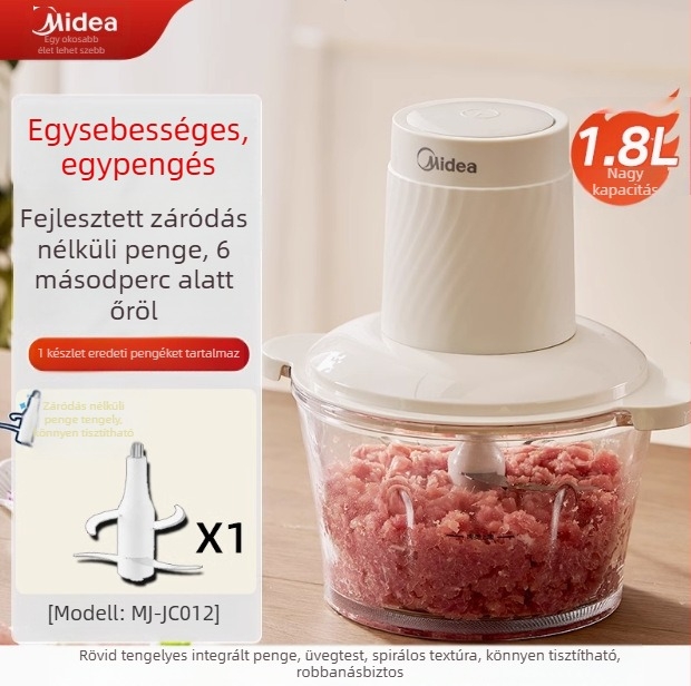 Húsdaráló / ételmixelő Midea — kapacitás 1–3 L, gyermekétel funkció, ≤36V, <10 000 rpm, üvegpohár