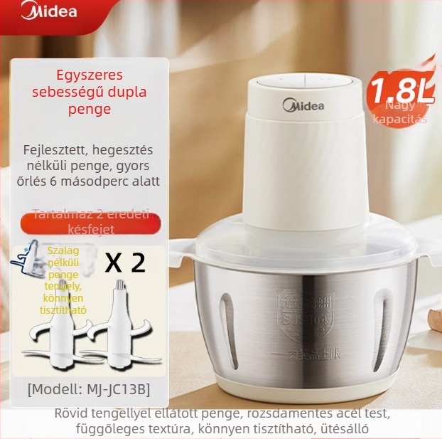 Húsdaráló / ételmixelő Midea — kapacitás 1–3 L, gyermekétel funkció, ≤36V, <10 000 rpm, üvegpohár