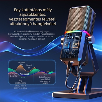 USB kondenzátor mikrofon streaminghez, játékokhoz és online órákhoz – asztali, cardioid, vezetékes