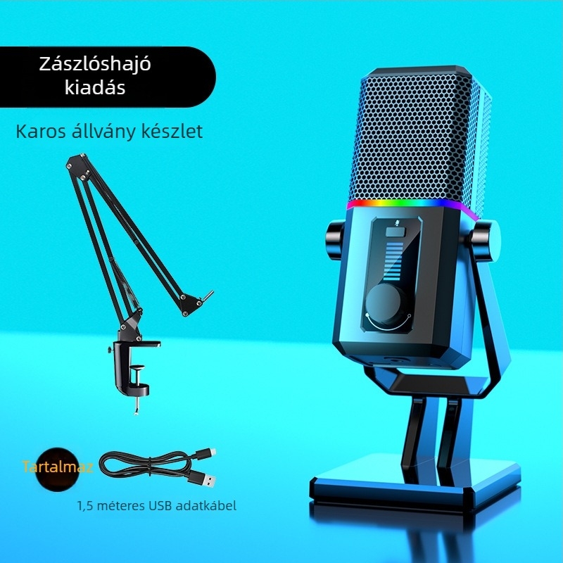 USB kondenzátor mikrofon streaminghez, játékokhoz és online órákhoz – asztali, cardioid, vezetékes